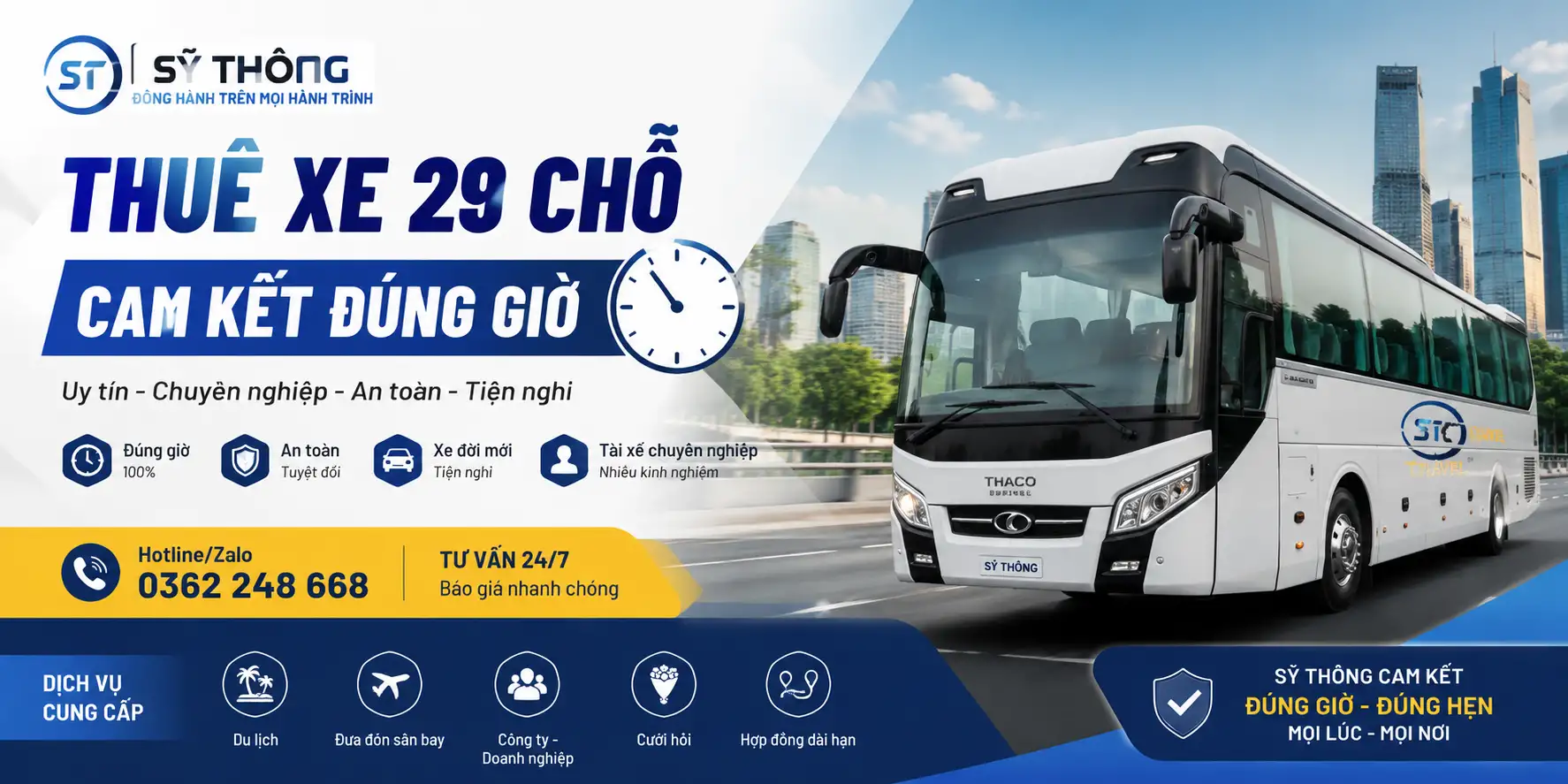 Thuê xe 29 cam kết đúng giờ – Dịch vụ xe du lịch